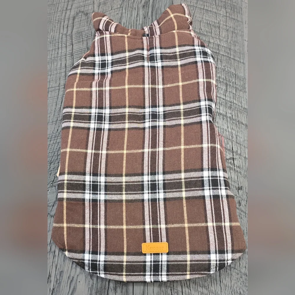 NEW Kuoser Brown Plaid Quilted Reversible Dog Coat Jacket (Size: Large)
